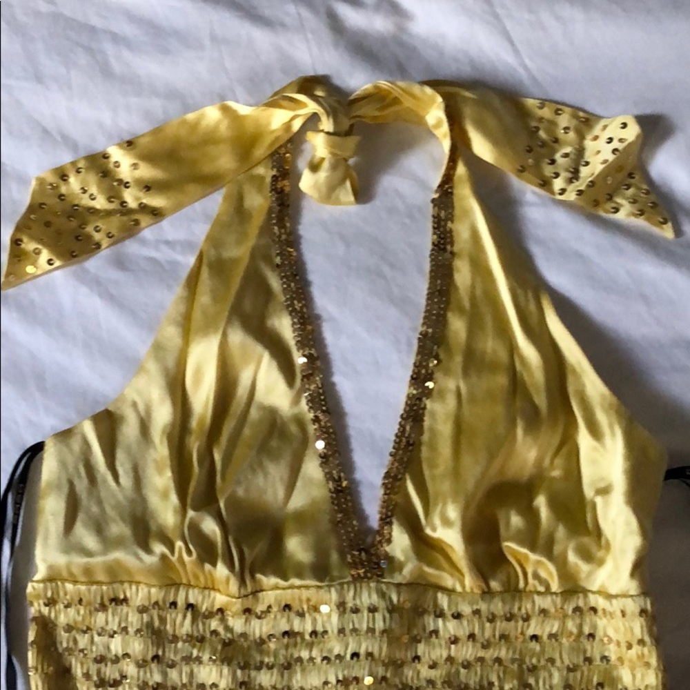 Bebe halter top in gold with sequins